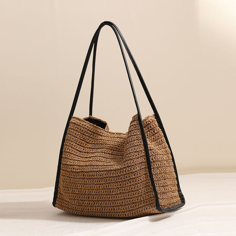 Damen praktische Handtasche aus geflochtenem Naturmaterial mit komfortablem Schulterriemen Brehn
