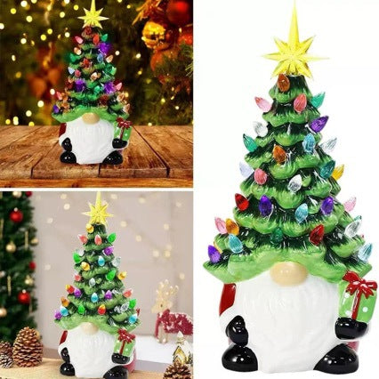 Weihnachtsmann Dekofigur mit Weihnachtsbaum Brehn