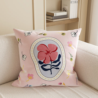 Square Plush Decorative Cushion Pillow with Illustrated House 'Room' Motif