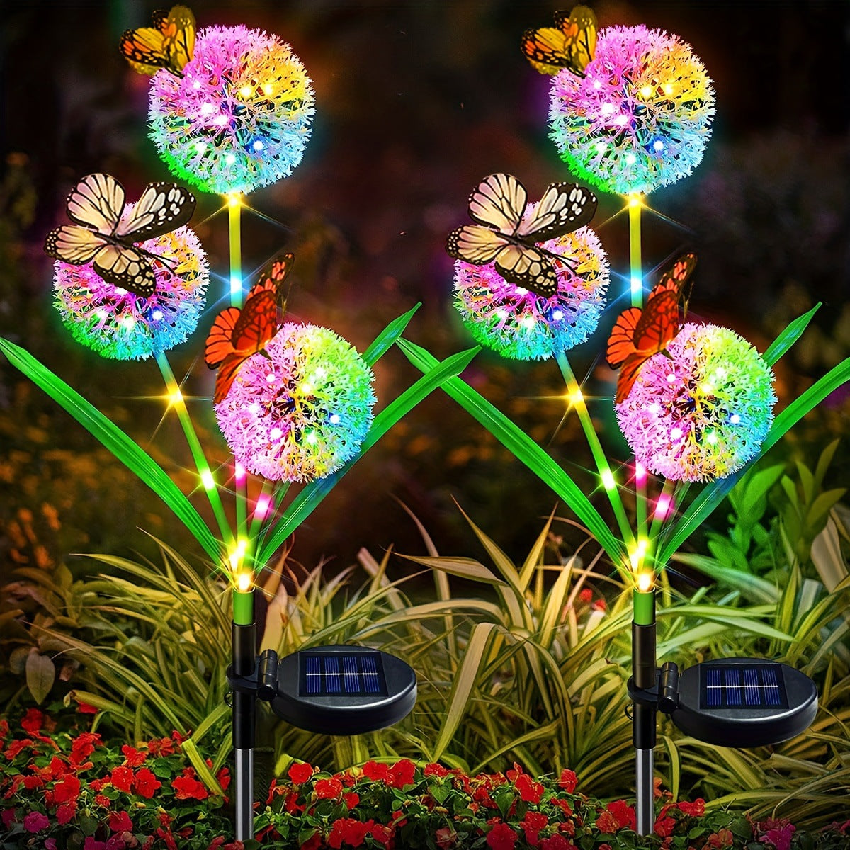 Solar Löwenzahn Orb Gartensteckerlichter mit Schmetterling Akzent und Dämmerungs-zu-Dawn-Sensor Brehn