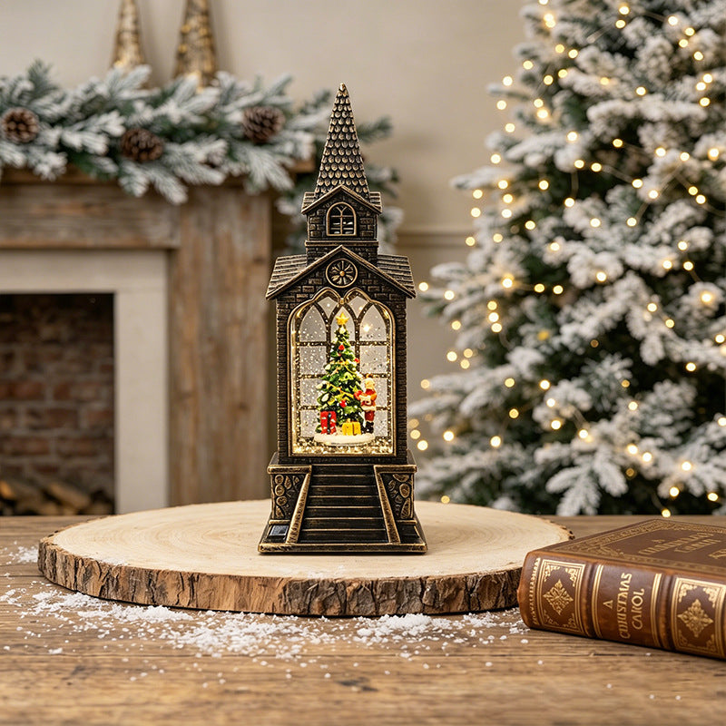 Nostalgische Weihnachtslaterne mit beleuchteter Schneemann-Szene Brehn