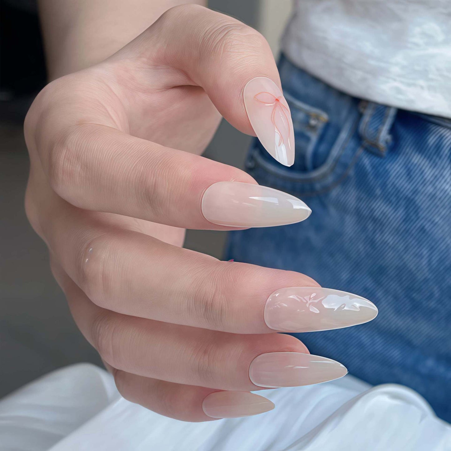 Dekoratives Press-On-Nagelkunstset mit Schleifenakzenten Brehn
