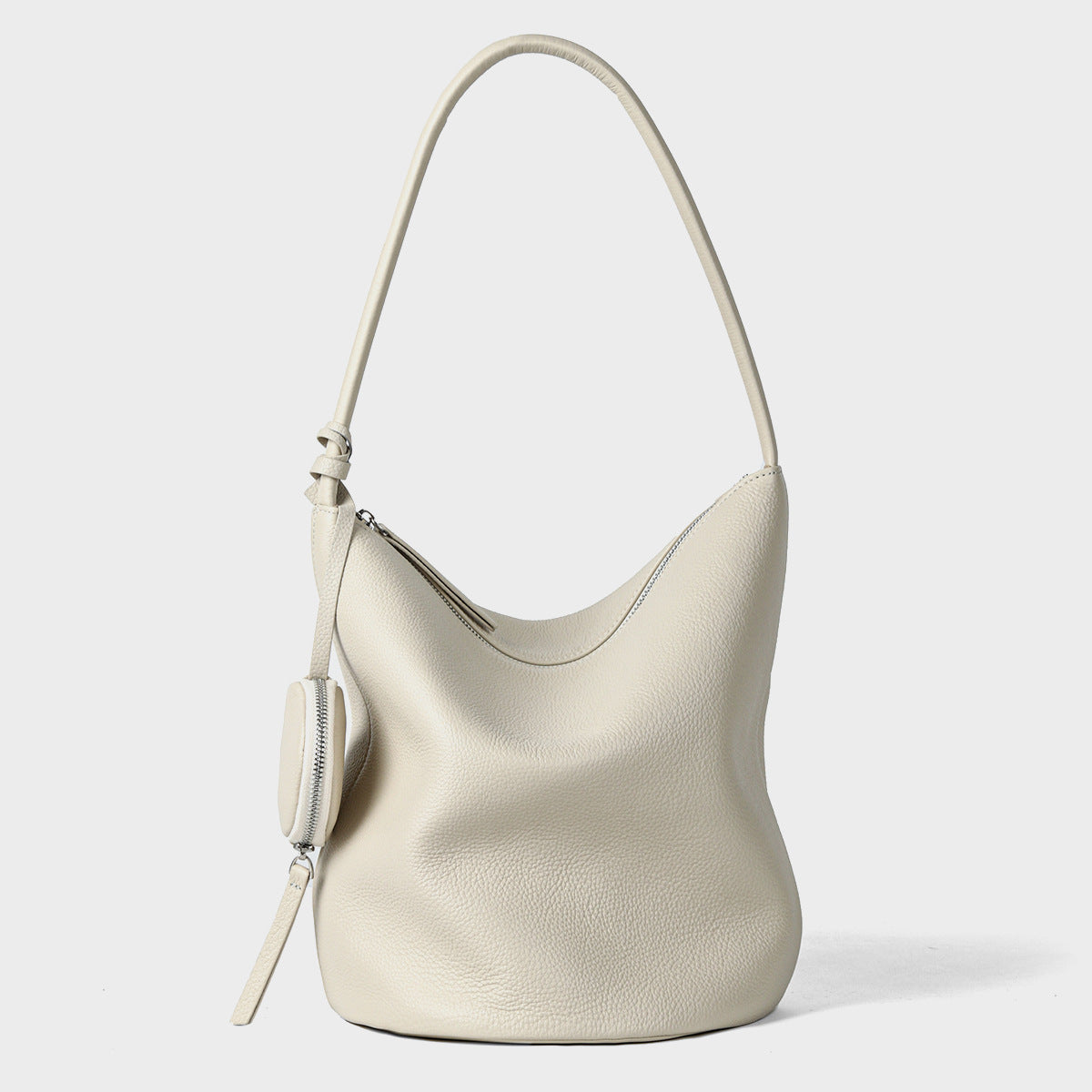 Schluffige genarbte Bucket Hobo Tasche mit gebogenem Reißverschluss und abnehmbarem Münzbeutel