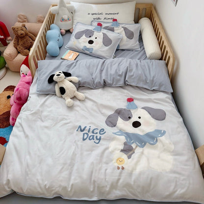Kinder-Bettwäsche-Set mit kuscheliger Plüschapplikation und Teddybär-Kürbismotiv