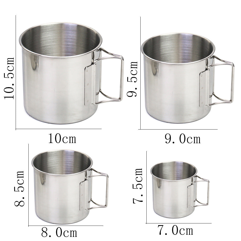 Edelstahl Nesting Camping Becher Set mit zusammenklappbaren Griffen und gerollten Rändern Brehn
