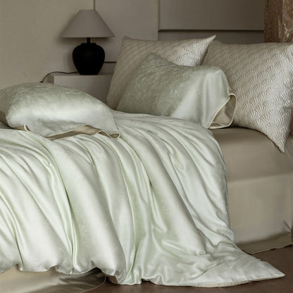 Luxuriöser Jacquard-Satin Bettwäsche Set mit gewelltem Piping