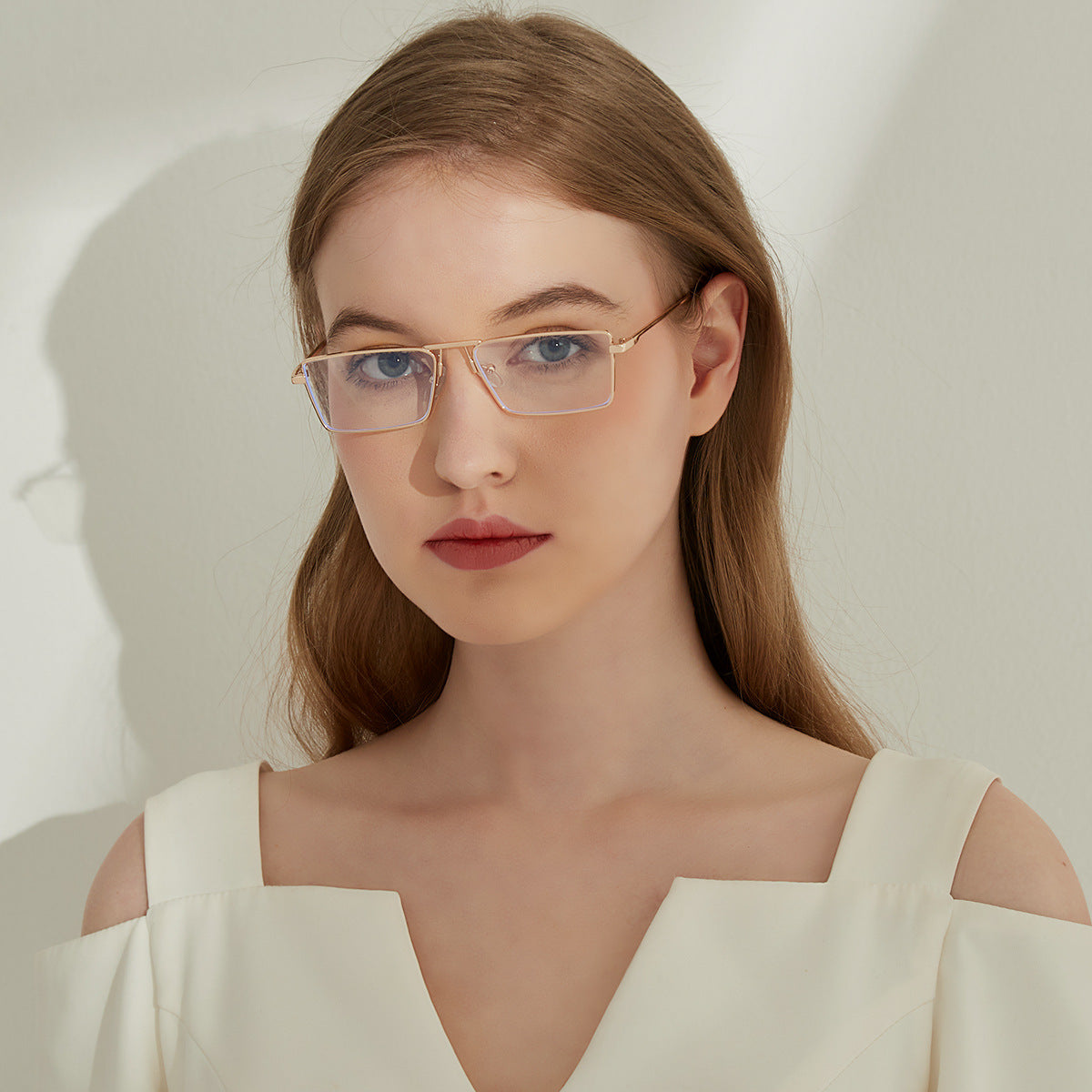 Damen elegante quadratische Sonnenbrille mit schmalem Metallrahmen und UV-Schutz Brehn