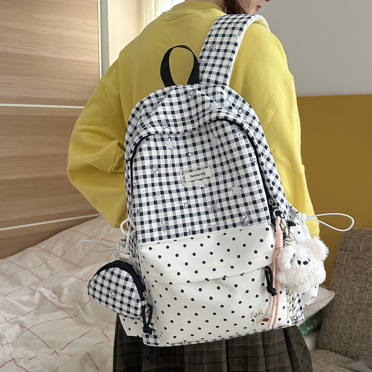 Stylischer Karostoff Casual Rucksack Brehn