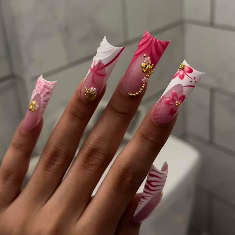 Premium 3D Floral Stiletto Press-On Nails Brehn