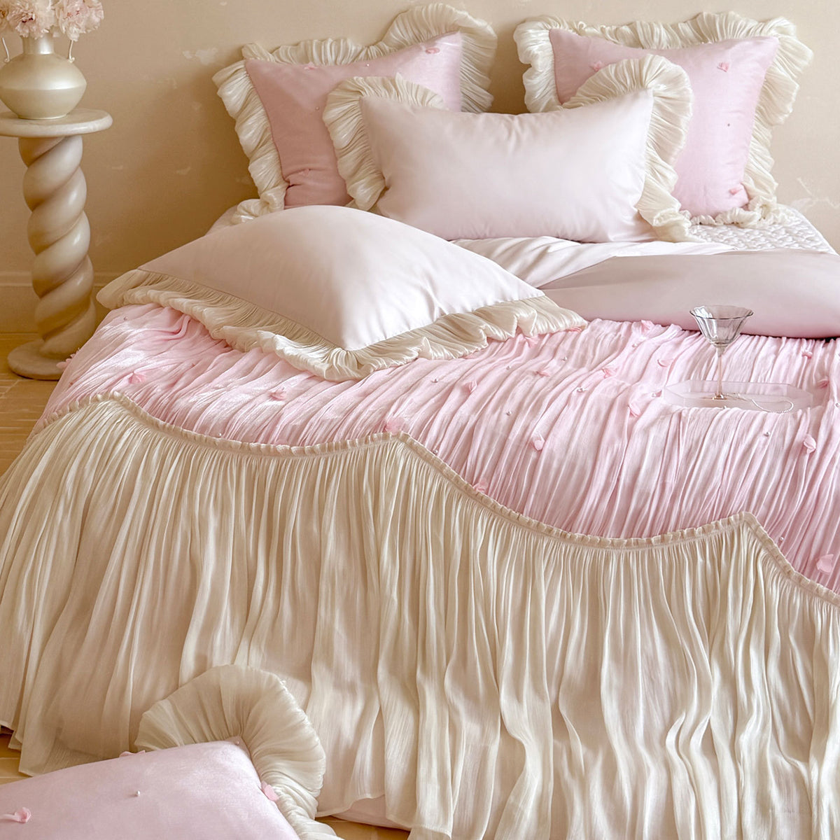 Gefaltetes Rüschenschal Chiffon Bettbezug-Set