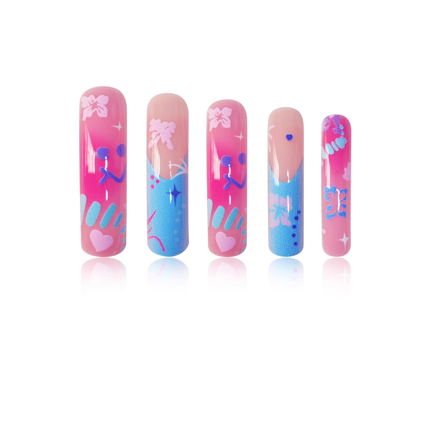 Künstlerische Press-On-Nagelerweiterungen mit floralen Designs Brehn