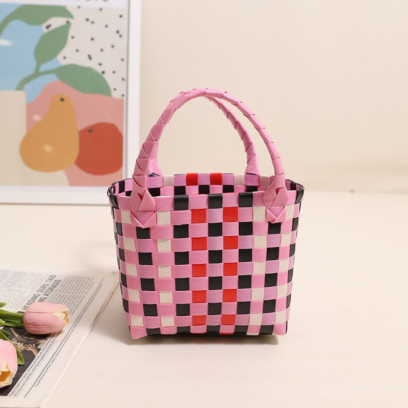Damen Handtasche aus geflochtenem Kunststoff mit fröhlichem Muster Brehn