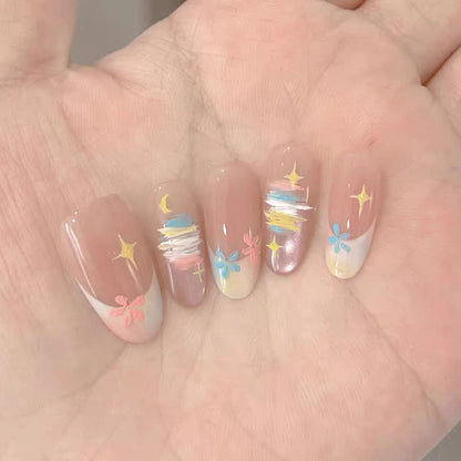 Künstlerisches Press-On Nagelset mit lebendigen Floral Designs Brehn