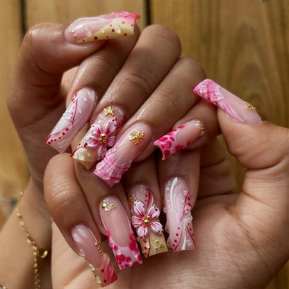 Künstlerisches Floral Design Press-On Nagelspitzen Brehn