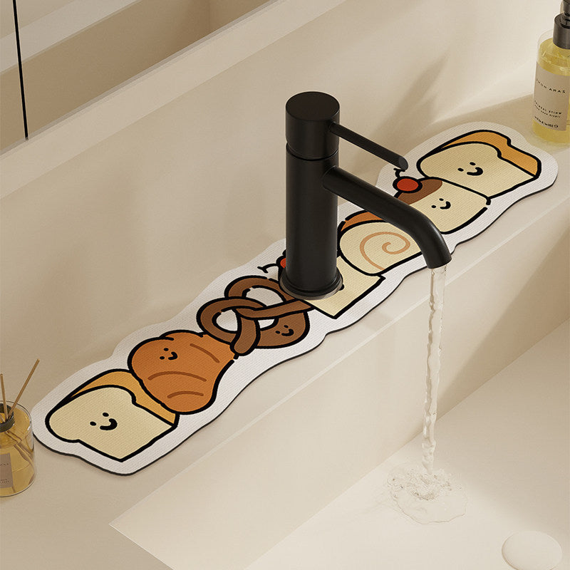 Decorative Absorbent Sink Mat with Cute Bread Cartoon Design