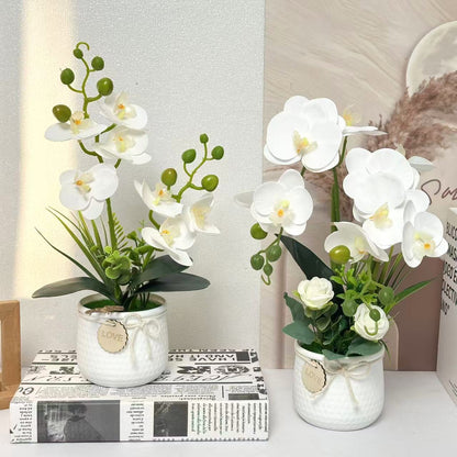 Elegante Kunst-Orchidee und Rosenpflanzenarrangement für Dekor