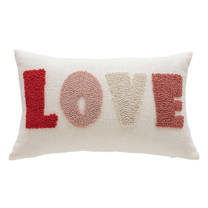 Rechteckiges tufted Buchstaben-Lendenkissen mit Loop-Pile 'LOVE' Akzent