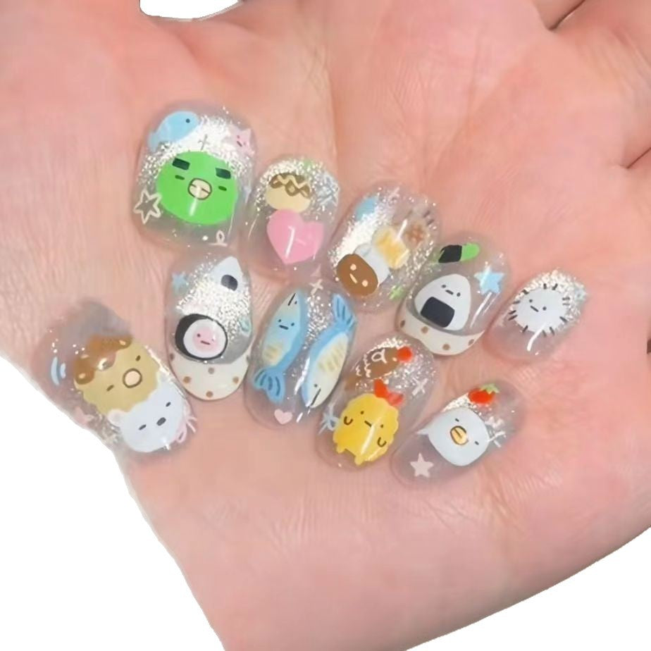 Verspielte Cartoon-Themen Press-On Nagelkunst Brehn