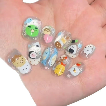 Verspielte Cartoon-Themen Press-On Nagelkunst Brehn