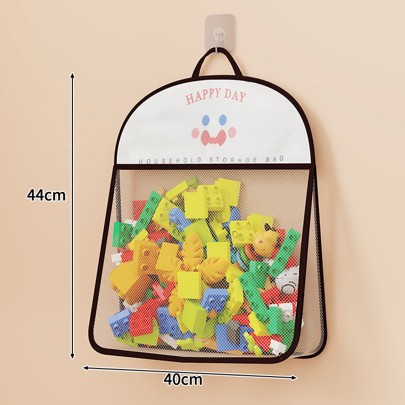 Wandmontierter atmungsaktiver Mesh-Spielzeugorganizer mit Haken