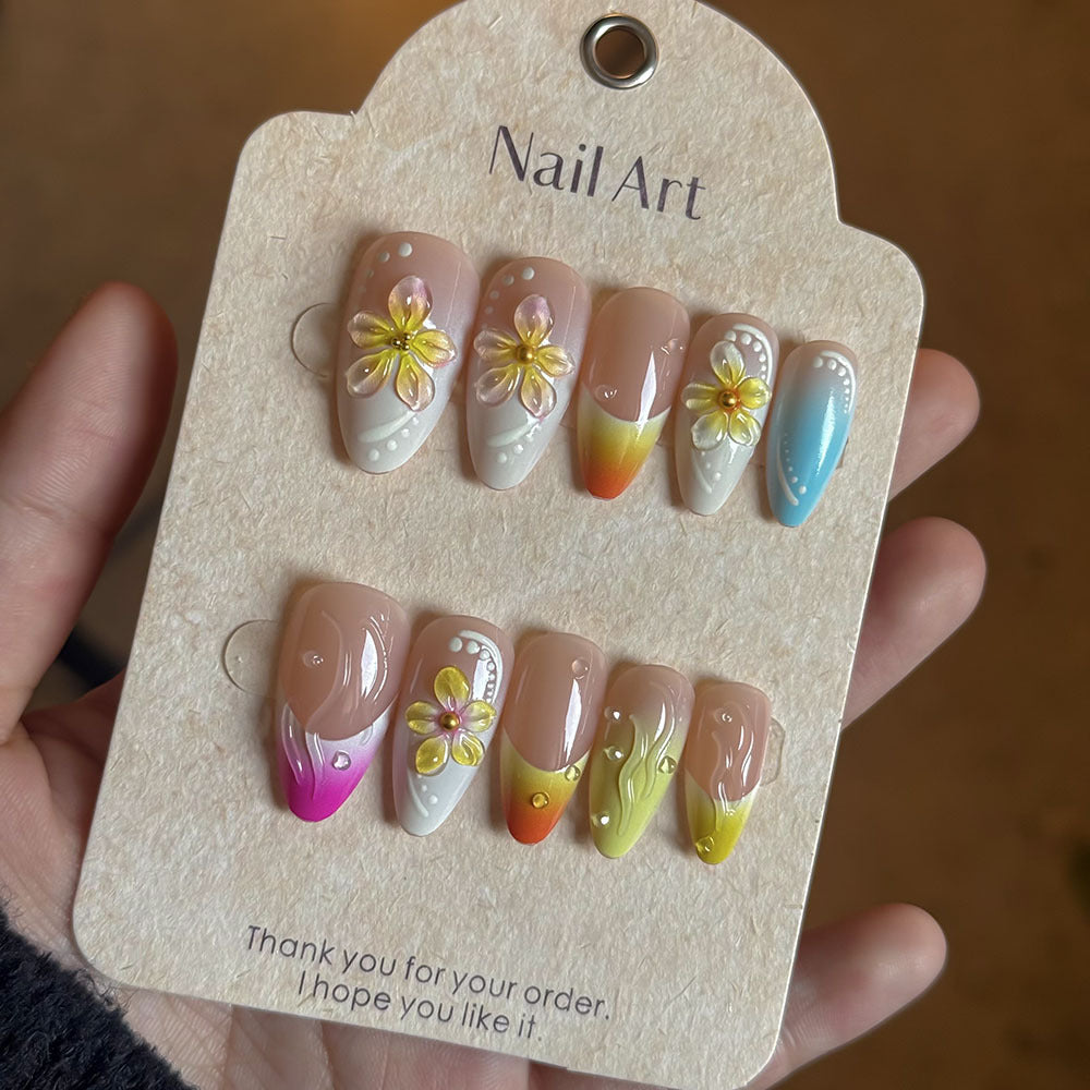 Vibrante Blumen Press-On Nagelkunst Set Brehn