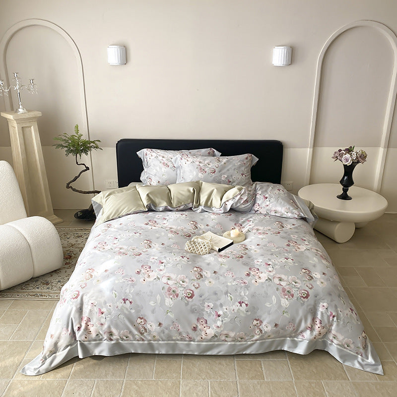 Botanisches Baumwollsatin Bettbezugset mit luxuriösem Satinrand & wendem Design