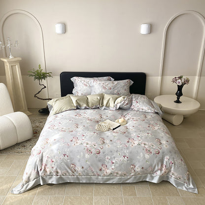 Botanisches Baumwollsatin Bettbezugset mit luxuriösem Satinrand & wendem Design