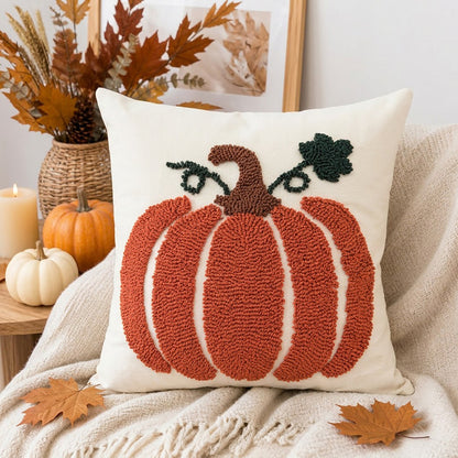 Saisonale tufted Kürbis Akzent Kissenbezug mit Chenille-Schlingenstickerei