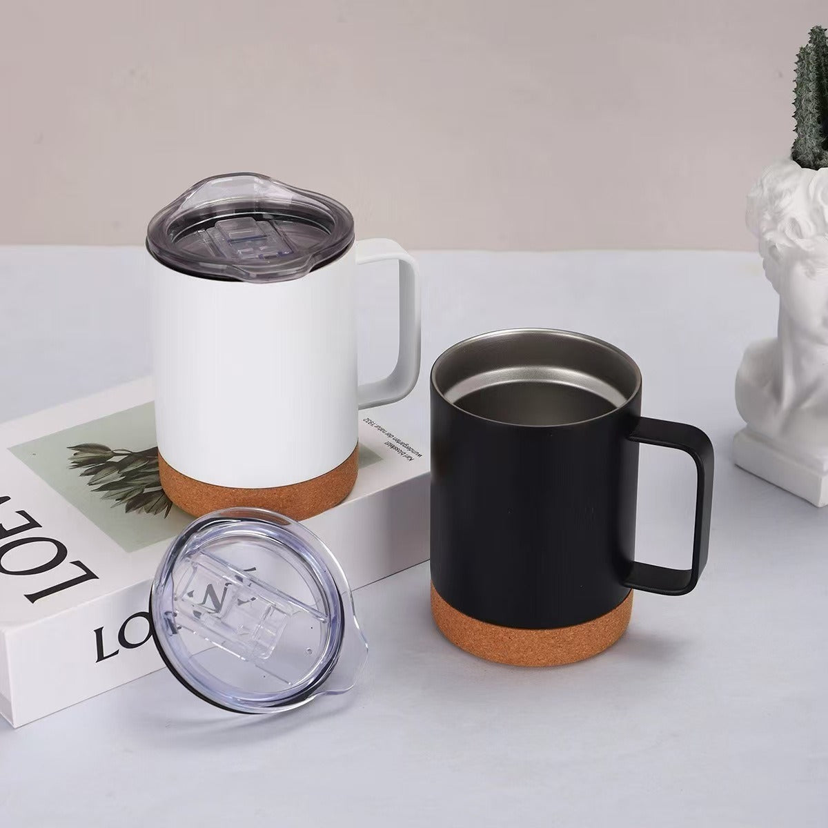 Damen eleganter Kaffeebecher mit Korkboden und durchsichtigen Deckel Brehn