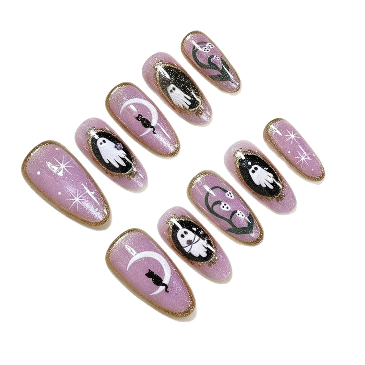 Halloween-Themen Gespenst und Katze Press-On Nail Art Set Brehn