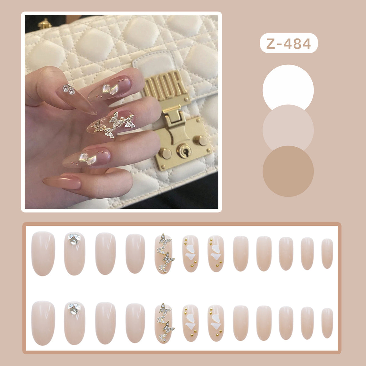 Luxuriöse dekorative Press-On Nagelkunst mit Edelsteindetails Brehn