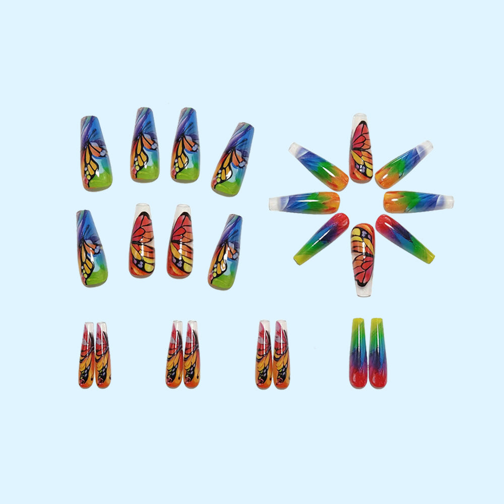 Kunstnägel mit Buntem Schmetterlingsdesign und Holografischen Akzenten Brehn