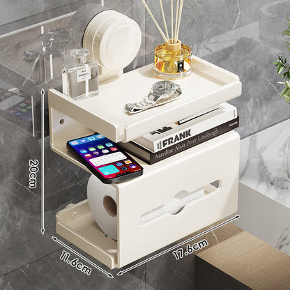 Platzsparender Suction-Mount-Toilettenpapierhalter mit rutschfester Telefonablage und verborgenem Rollenfach