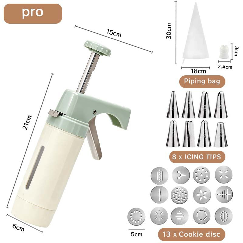 Professional Multi-Function Cookie Press and Icing Gun Set with Thirteen Cookie Discs and Eight Piping Tips