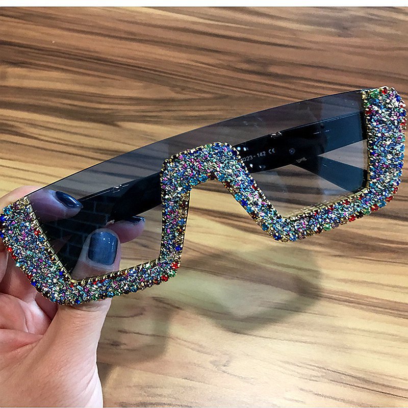 Damen elegante Glitzer-Sonnenbrille mit markantem Rahmen Brehn
