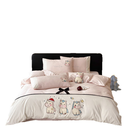 Niedliches Cartoon-Einhorn Bettwäsche Duvet Cover Set mit Kissenbezügen Weiche Mikrofaser Bettwäsche