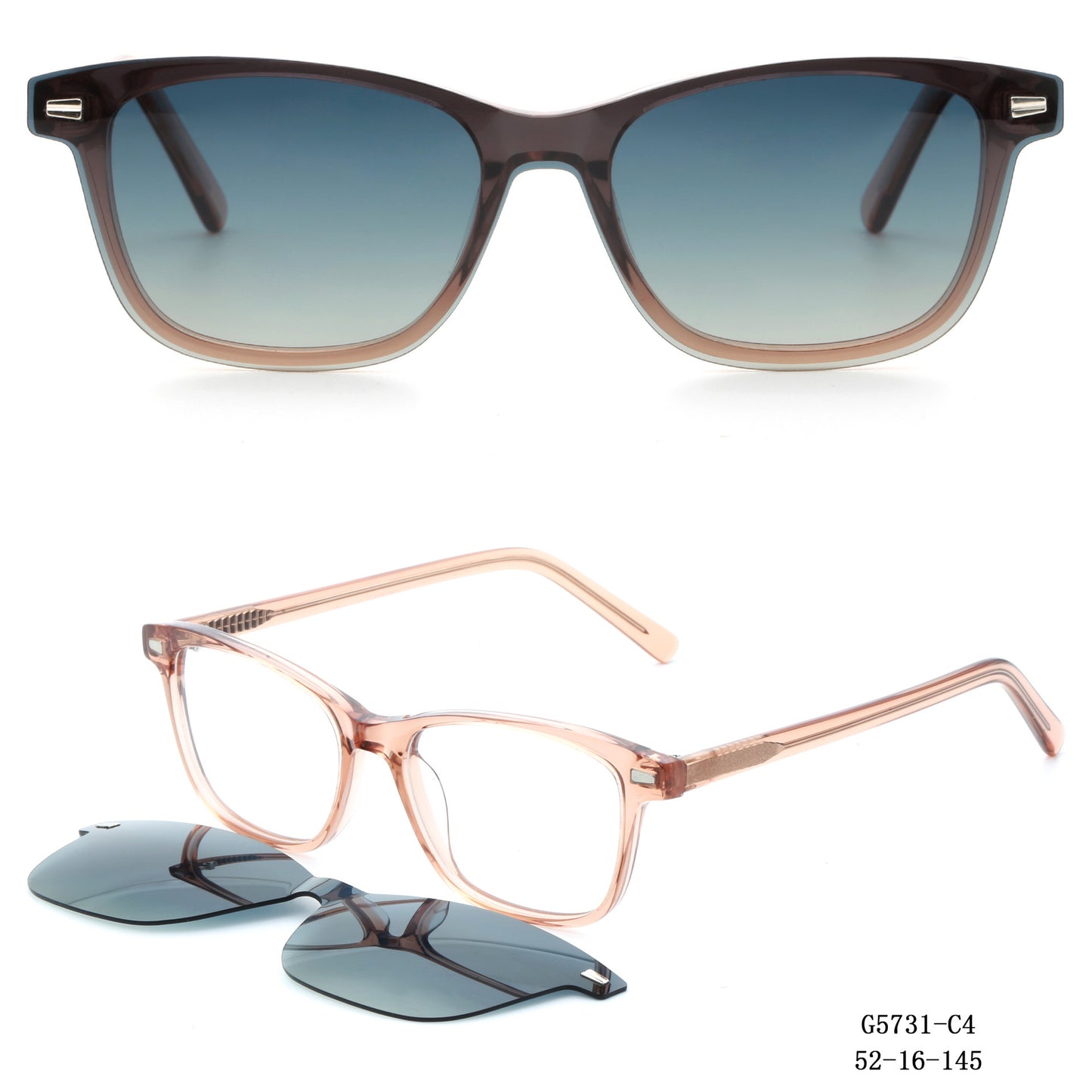 Damen modische Quadratische Sonnenbrille mit abnehmbaren Gläsern Brehn