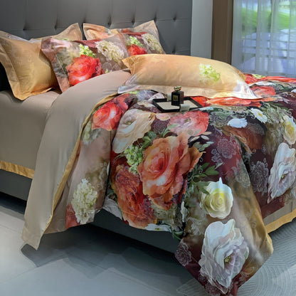 Florales Satin-Effekt Luxus Bettbezug und Kissenbezug Set