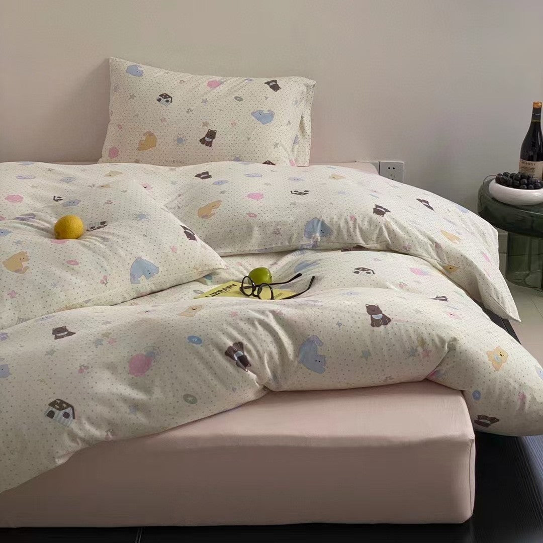 Bettwäsche-Set aus Baumwollsatin mit niedlichem Pastell-Motiv