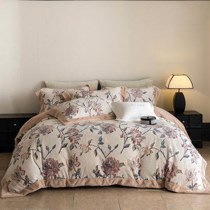 Luxuriöse Wendbare Bettwäsche-Garnitur mit samtiger Einfassung und abstraktem Ikat-Muster