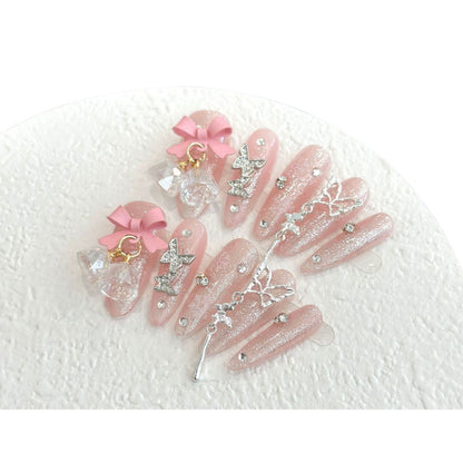 Dekoratives Strass- und Schleifen-Press-On-Nagelset