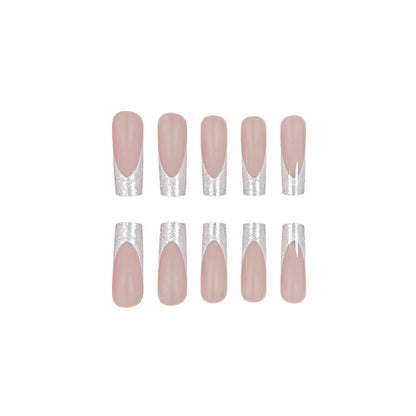 Stylische Glitzernde French Tip Acryl Nägel Brehn