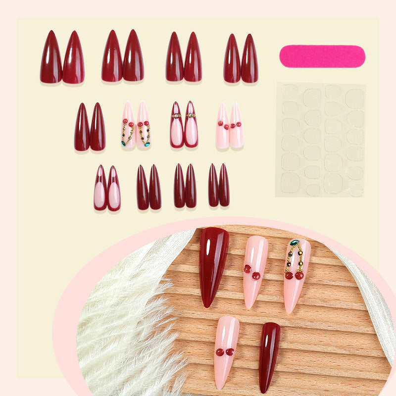 Kunstnagelset mit elegantem Rot- und Rosa-Design Brehn