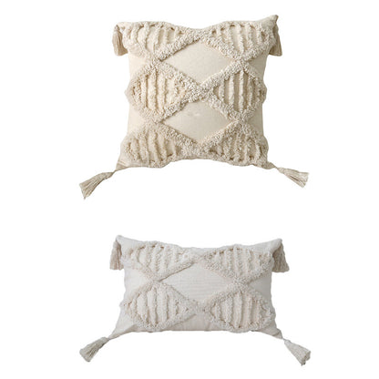 Dekoratives Boho-Puschelkissen mit strukturiertem Diamant-Tufting
