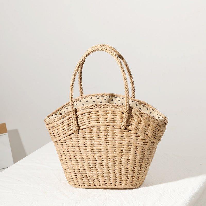 Geflochtene Strandtasche mit Gepunkteter Innentasche Brehn