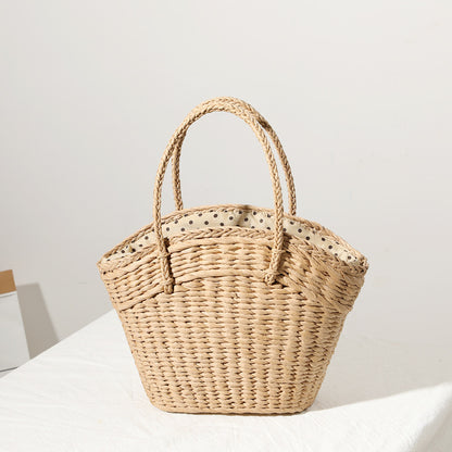 Geflochtene Strandtasche mit Gepunkteter Innentasche Brehn