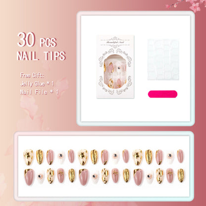 Dekoratives Press-On-Nagelset mit goldenen Akzenten
