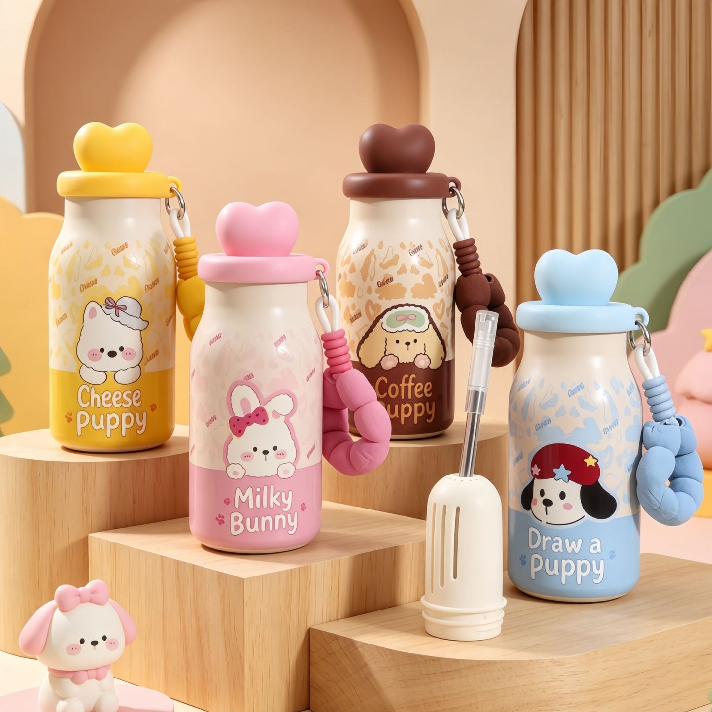 Isolierte Trinkflasche mit Süßem Hundedesign und Praktischem Tragegurt Brehn