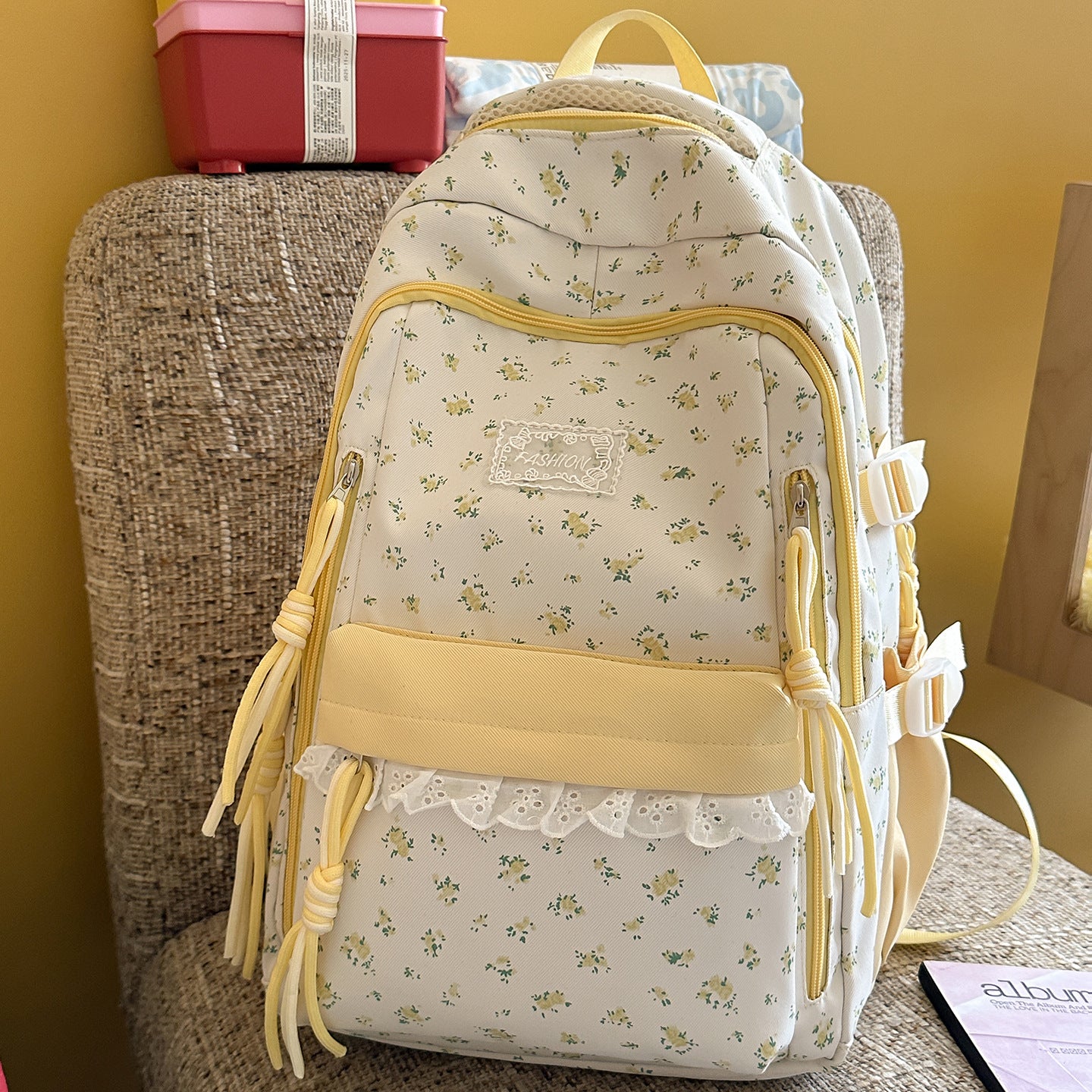 Elegante Floral-Print Multi-Compartment Schulranzen