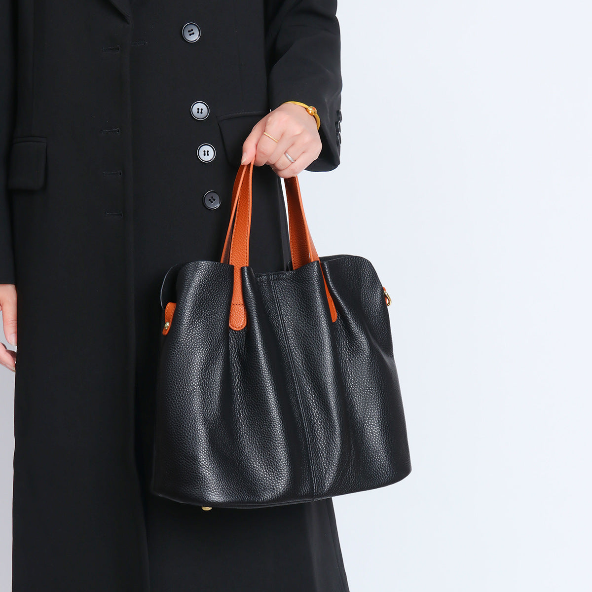 Weiches Rindsleder Raffiniert Shopper Tote mit Kontrastkurzen Griffen